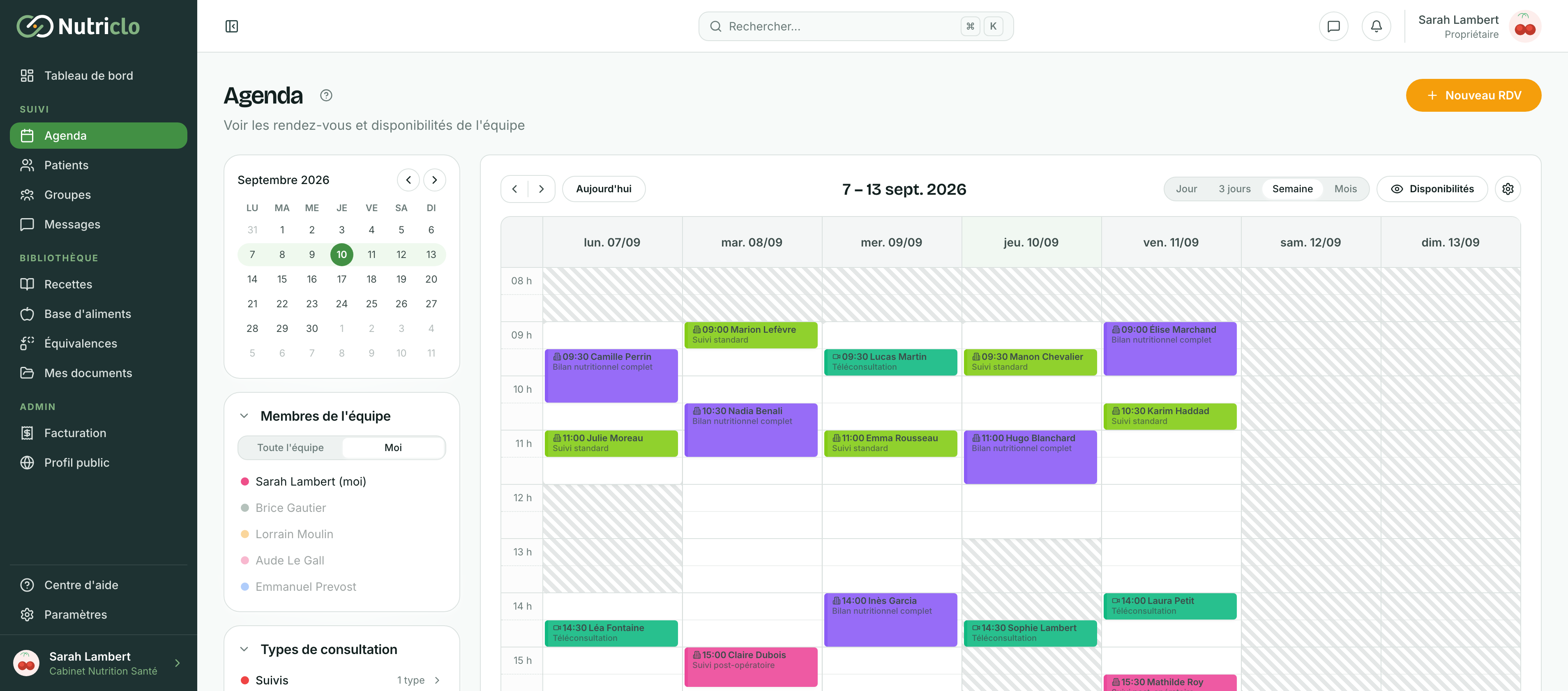 Agenda Nutriclo, semaine du 7 au 13 septembre 2026